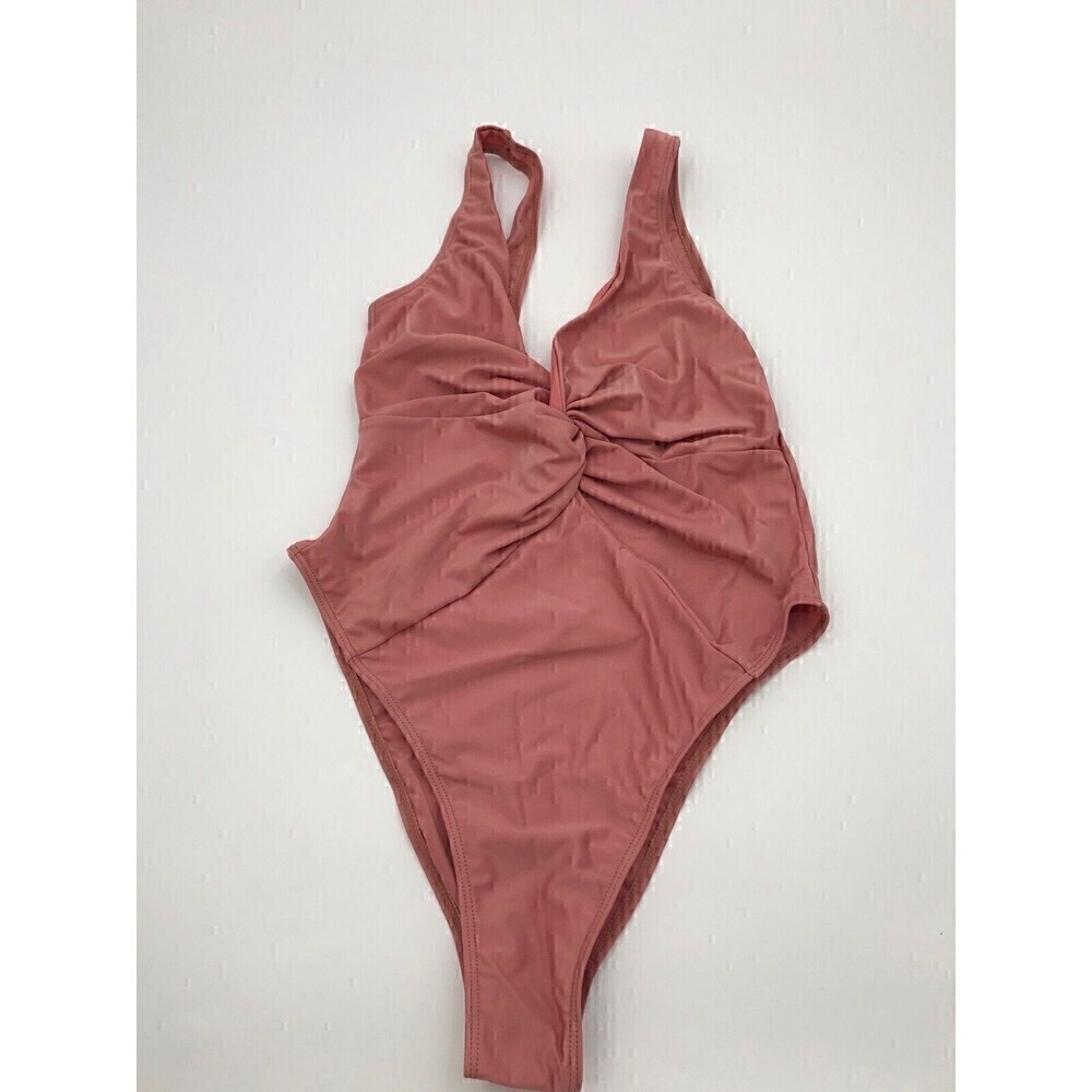 Boohoo Plunge Twist Ruched Swimsuit in Rose Color size US 8